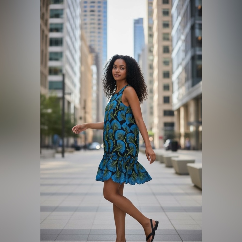 Trina Turk Vibrant Blue and Green Mini Dress